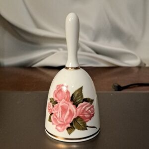 Elegant White Bell with Pink Rose Design Danbury Mint